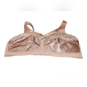 Glamorise Women's Polka Dot Tan Lace Trimmed Wireless Bra Size 46